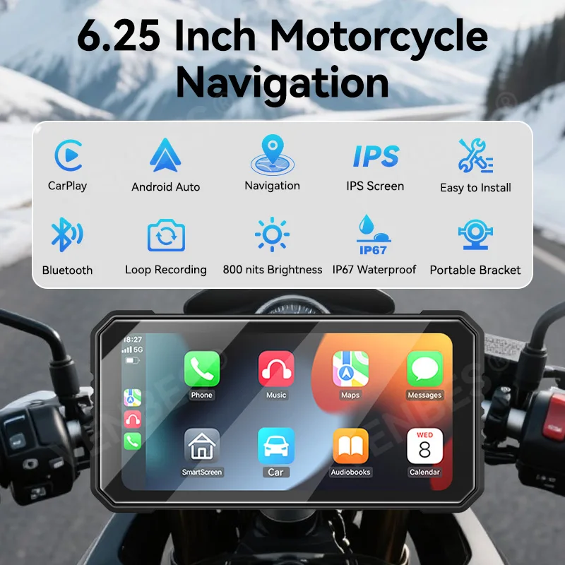 Écran moto 6,25 pouces CarPlay Android Auto pour moto - vue avant
