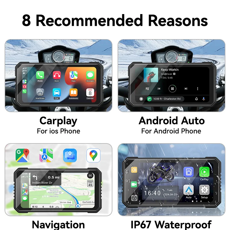 Écran CarPlay moto installé sur le guidon de moto