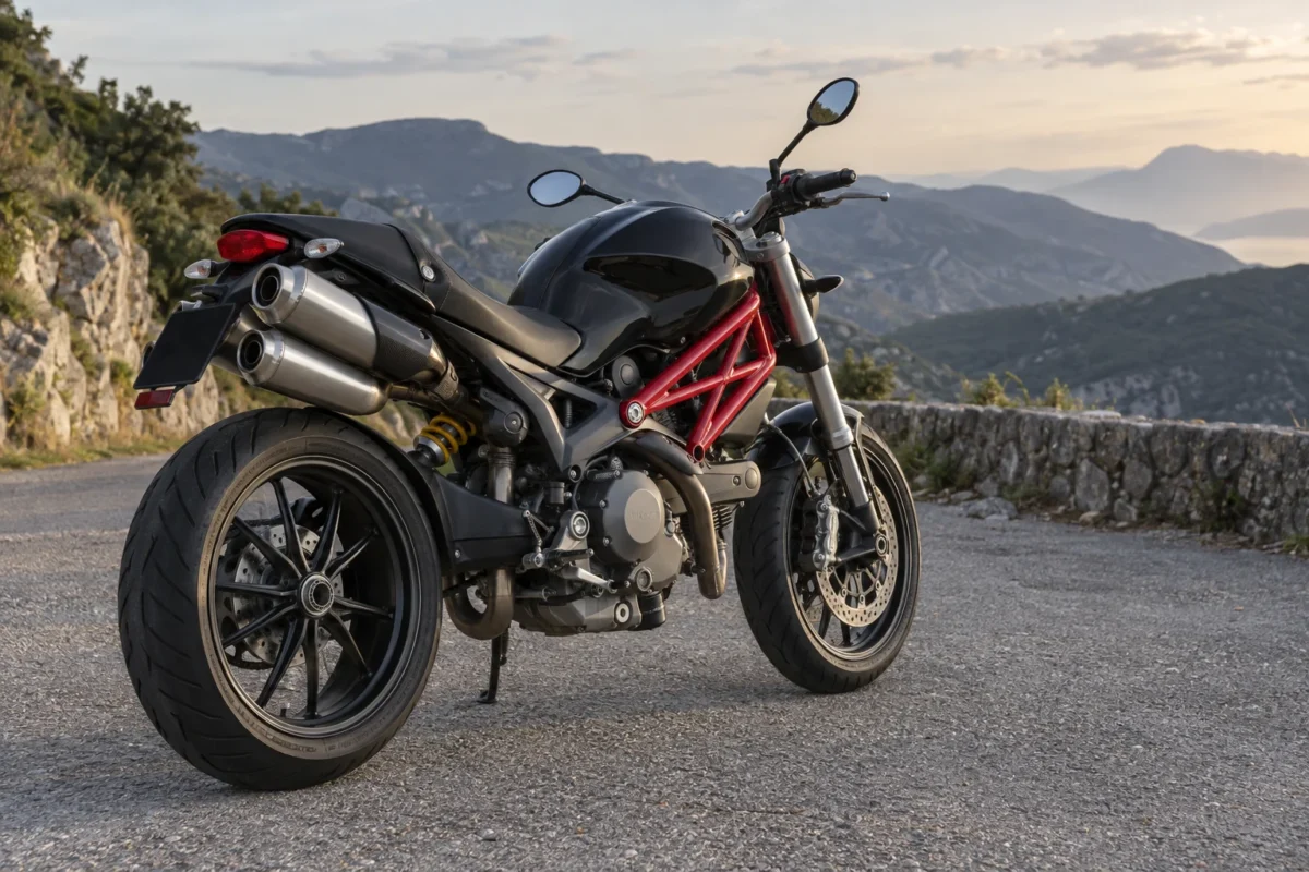 Ducati Monster 796 avec deux silencieux latéraux hauts