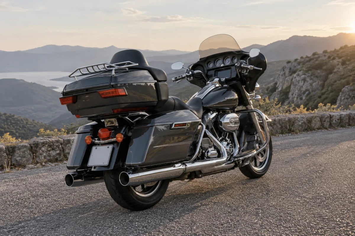 Échappement Harley Electra Glide double sous valises et Tour-Pak